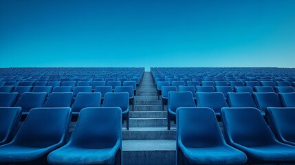 Obraz premium Rows of seats in an outdoor stadium with blue seats. Generative Ai