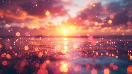 Mesmerizing Sunset Reflection Shimmering Over a Tranquil City Skyline with Vibrant Colors and Atmospheric Lighting