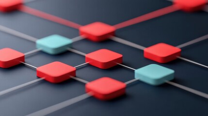 close up view of modern data protection strategy featuring interconnected red and teal squares on dark background, symbolizing security and connectivity