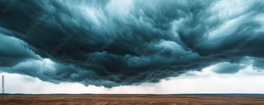 Poster dramatic storm clouds loom over a vast landscape, creating an intense atmosphere.