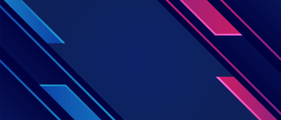 Abstract Geometric Banner with Bold Pink and Blue Angled Shapes on Blue Background