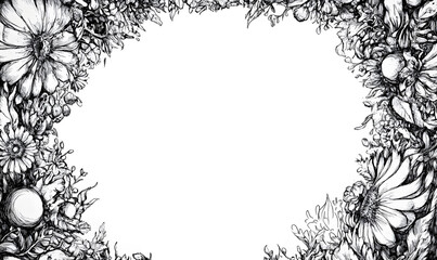 Creative 2D Doodle Floral Illustrations Text Space for Versatile Designs, Greeting Cards, Invitations