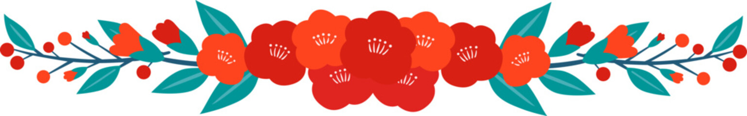 Obraz premium Camellia flowers with leaves border for decoration on Chinese new year, Japanese new year and celebration event.