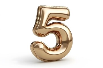  Golden 3D Number 5 Isolated on White Background for Graphic Design and Celebrations 