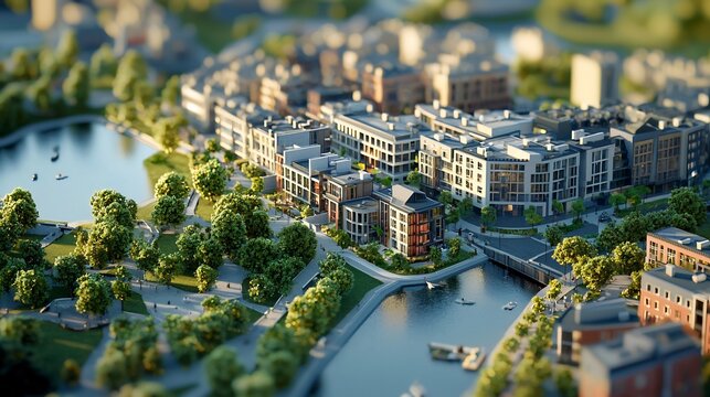 Fototapeta Aerial View of Vibrant Futuristic City with Modern Architecture Urban Planning and Zoning for Sustainable Growth