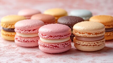 Obraz premium Close-Up of a Beautiful French Macaron Selection in Pastel Colors