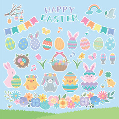 ハッピーイースター　イラストセット　白いふち付き © fuwari