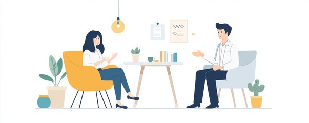 Therapist and client discuss strategies for managing social anxiety disorder in a calm office setting