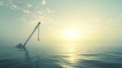 Equipment Lowering Into Open Ocean at Sunset