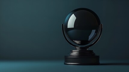 Mockup of black round glass trophies in darkness 3D background. Generative Ai