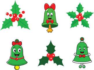 christmas trees and bell set