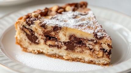 Cozonac, showcasing its soft, fluffy texture and intricate chocolate and walnut swirl. 