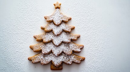 Minimalist Christmas Tree Cookie Decor with Powdered Sugar, White Background