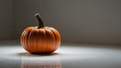 An orange pumpkin with drewdrop and white background