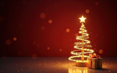 A glowing Christmas tree stands out against a  background, surrounded by sparkling lights.