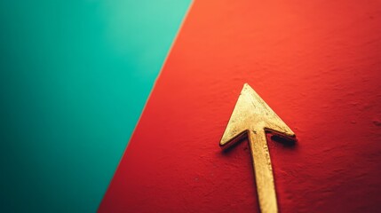 Upward Gold Arrow Symbolizing Growth and Success on Red  Background, Conveying Luxury and Aspiration