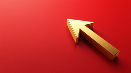 Upward Gold Arrow Symbolizing Growth and Success on Red Background, Conveying Luxury and Aspiration