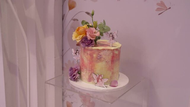 Colorful Pastel Cake Featuring Winx Fairies and Flowers