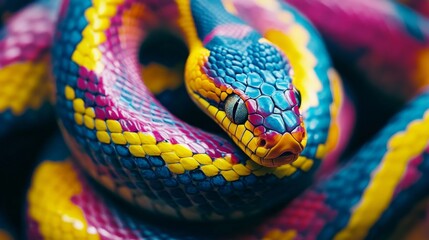 Vibrant Snake Skin Pattern in Vivid Colors, Textured Raw Style Design Concept