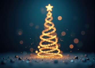 Obraz premium A glowing Christmas tree stands out against a background, surrounded by sparkling lights.