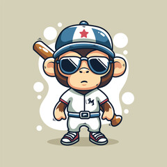Cute Monkey Baseball Mascot Character Design Vector Illustration.