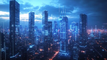 Fototapeta premium Cyberpunk Cityscape with Neon Lights