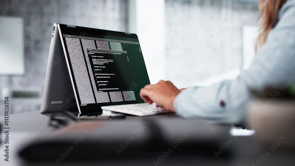 Poster Programmer Or Coder At Office Desk