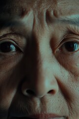 Detailed close-up of an elderly woman's expressive eyes, showcasing emotion and wisdom in soft lighting.