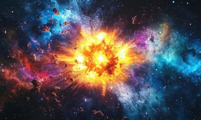 A vibrant explosion in space, showcasing cosmic energy and colors.