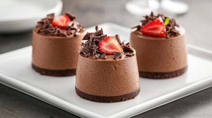 Exquisite Belgian Chocolate Mousse with Fresh Strawberries on Elegant Plate
