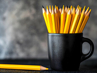 Yellow Pencils in Black Mug Still Life