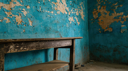Classroom with Peeling Paint and Poorly Maintained Walls in School Environment