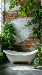 Serene Tub in Lush Greenery 3D Render