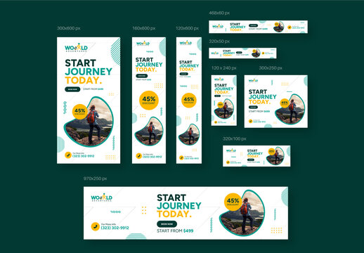 Travel Agency Web Banner Ads Set Design Template