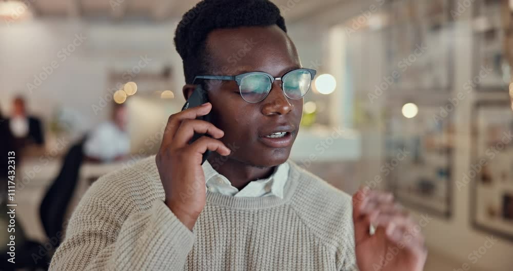 Poster phone call, growth and night with business man in office for consulting, client feedback and finance