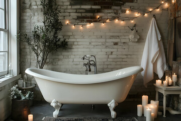 Clawfoot Tub in Rustic Bathroom Illustration