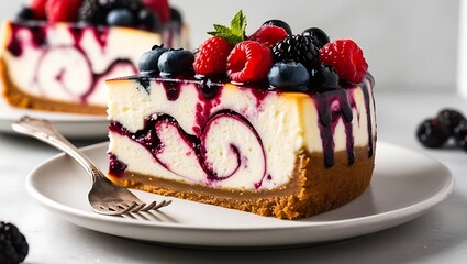 Delicious Swirled Cheesecake Topped With Fresh Berries