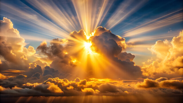 Golden Sunlight Breaking Through Clouds. Perfect for: New Year's, Spring - Powered by Adobe