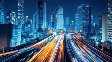 Fototapeta premium Night Cityscape: Urban Lights and Dynamic Traffic