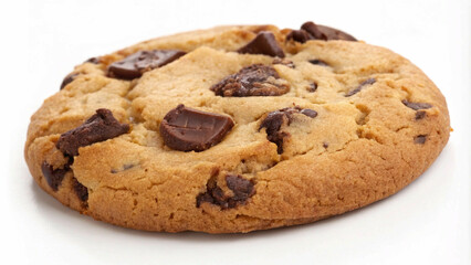 Golden brown chocolate chip cookie with visible chunks of chocolate