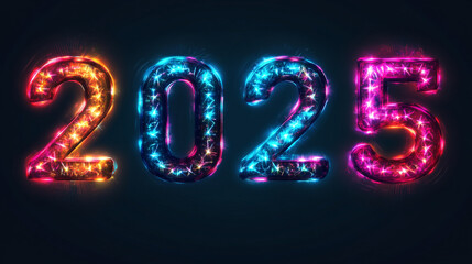 Bright and colorful lights form the year 2025 celebration decor