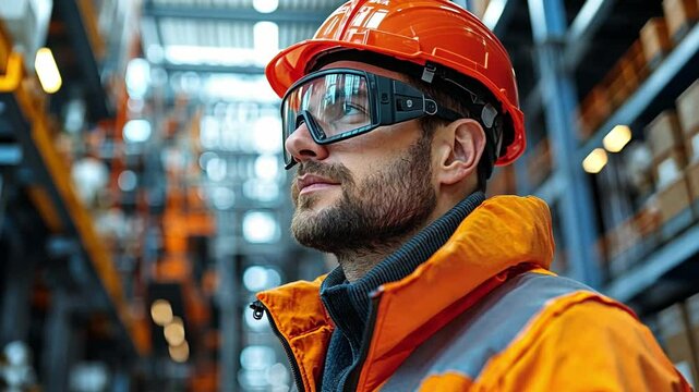 Advanced worker utilizing AI technology for enhanced safety in industrial warehouse setting