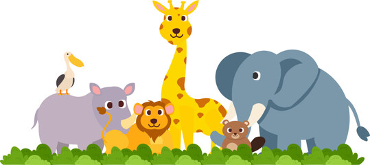 Naklejka premium Group Of Wild Animals Illustration