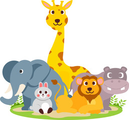 Naklejka premium Group Of Wild Animals Illustration
