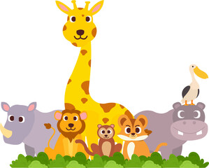 Naklejka premium Group Of Wild Animals Illustration