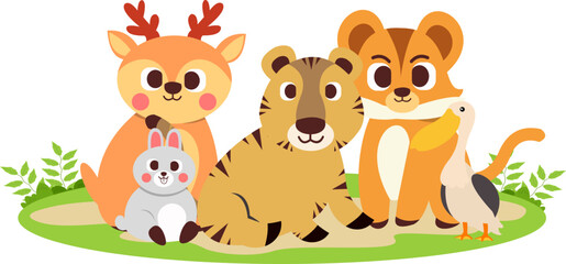 Group Of Wild Animals Illustration