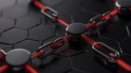 Information technology integrates cybersecurity. Abstract geometric pattern with red accents