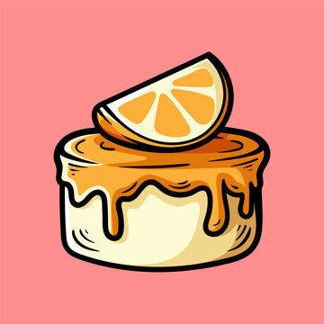 recommend clip art: orange cheese cake isolated colored drawing line art style sketch classic vintage design illustration