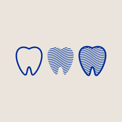 three kind of teeth symbol logo isolated colored drawing line art style design illustration