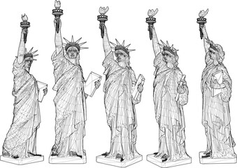 Vector sketch illustration of silhouette design of famous statue in America as a symbol of freedom